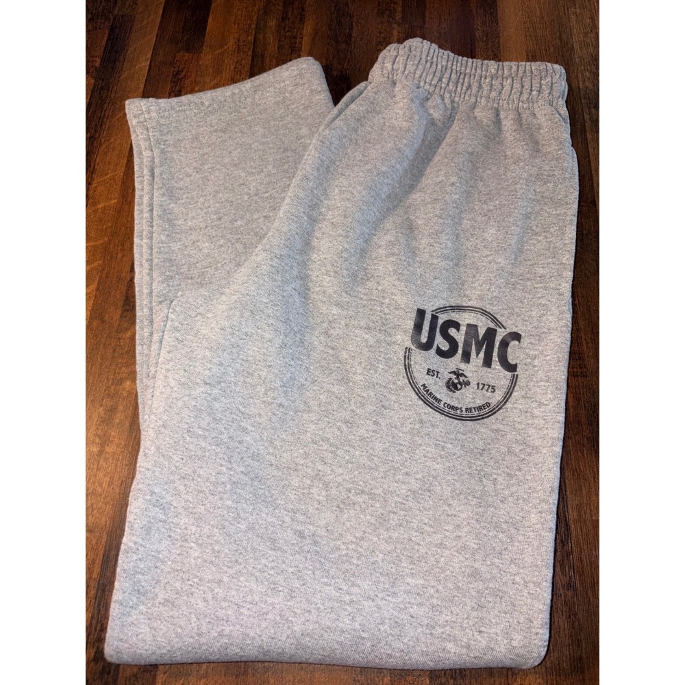 Russell Athletic USMC Marine Corps Retired Sweatpants Gray Fleece Joggers Mens